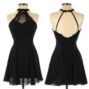 LULU'S Lace Black Halter Cocktail Dress
